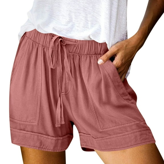 Linen Shorts for Women 2025 Clearance Plus Size Shorts Pull on Lightweight Summer Shorts Loose Elastic Waist Drawstring Lounge Casual Comfy Shorts Trendy Vacation Beach Shorts With Pockets 4" Inseam