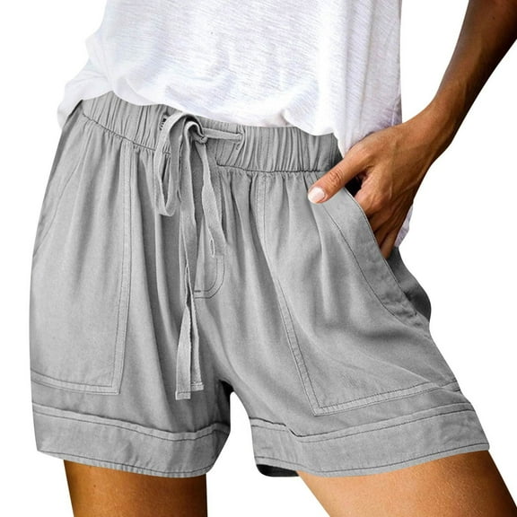 Linen Shorts for Women 2025 Clearance Plus Size Shorts Pull on Lightweight Summer Shorts Loose Elastic Waist Drawstring Lounge Casual Comfy Shorts Trendy Vacation Beach Shorts With Pockets 4" Inseam