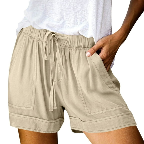 Linen Shorts for Women 2025 Clearance Plus Size Shorts Pull on Lightweight Summer Shorts Loose Elastic Waist Drawstring Lounge Casual Comfy Shorts Trendy Vacation Beach Shorts With Pockets 4" Inseam