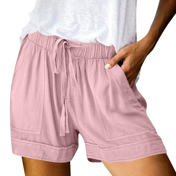 Linen Shorts for Women 2025 Clearance Plus Size Shorts Pull on Lightweight Summer Shorts Loose Elastic Waist Drawstring Lounge Casual Comfy Shorts Trendy Vacation Beach Shorts With Pockets 5" Inseam