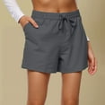 thumbnail image 1 of Linen Shorts for Women A-Line Cotton Shorts 7 Inch Inseam High Waisted Mid-Thigh Drawstring Lightweight Shorts Comfy Maternity Gym Bermuda Shorts with Pockets Gray XL, 1 of 6