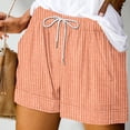 thumbnail image 1 of Linen Shorts Women Casual Bermuda Shorts with Pockets Elastic Waist Baggy Wide Leg Short Pants Summer Comfy Bottoms Breathable Half Trousers for Beach Everyday Orange M, 1 of 5