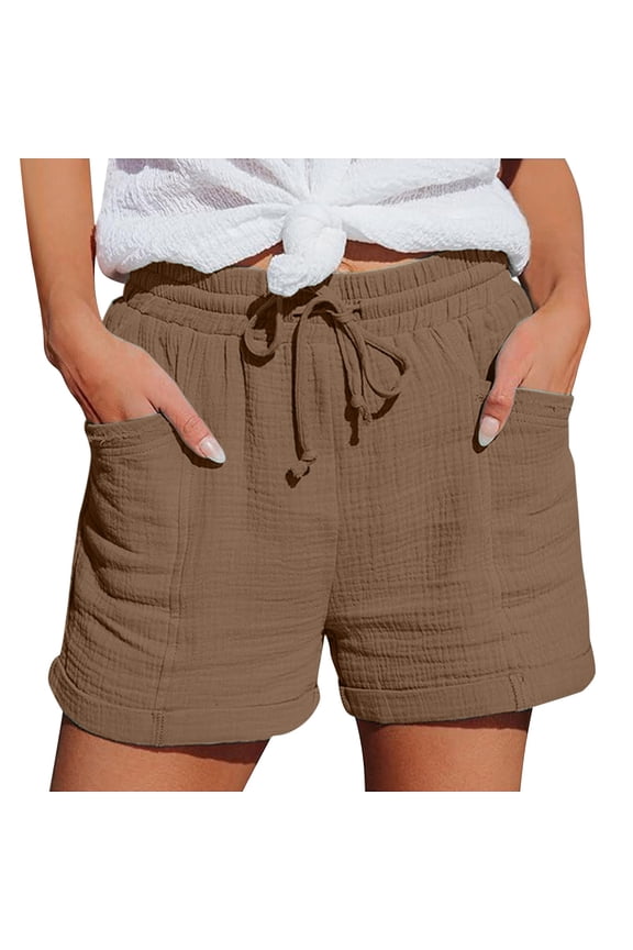 Linen Shorts for Women Comfy Shorts High Waisted Wide Leg Beach Short with Pockets Summer Beach Vacation Clothes Lightweight Shorts Gauze Pants Y2K Lounge Pajama Bottoms Clothes S