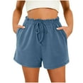thumbnail image 1 of Linen Shorts for Women Cotton Elastic Waist Drawstring Shorts with Pockets Summer Casual Mid Length Beach Shorts Loose Lounge Shorts with Drawstring Pockets Navy XL, 1 of 8