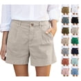 thumbnail image 1 of Linen Shorts for Women Summer Plus Size Bermuda High Waist Work Button Wide Leg Khaki Short Twill Chino Casual Ladies Trouser With Pocket 5" Inseam, 1 of 8