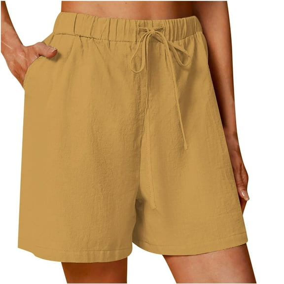 Linen Shorts for Women,Womens Bermuda Shorts,Cotton Linen Shorts Solid Color Comfortable Elastic Wide Leg Casual Shorts,Drawstring Elastic Waist Shorts Summer Beach Shorts with Pockets