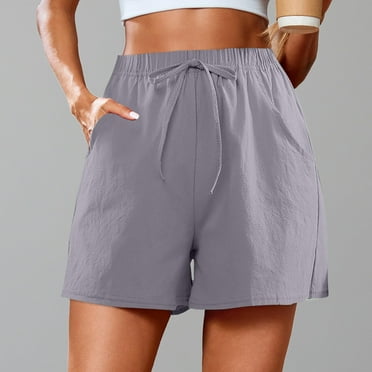 Linen Shorts Women's Shorts Clearance Mid Rise Drawstring Comfy Shorts Bermuda Elastic Waist Summer Short Deals with Pockets Grey XL