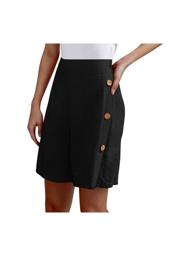 Linen Shorts for Womens High Waisted Put On Strech Sweatpants Knee Length Bermuda Shorts Athletic-Fit Tummy Control Chino Shorts Side Button-Up Sweatpant Going Out Beach Shorts