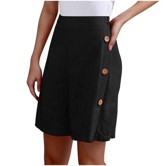 Linen Shorts for Womens High Waisted Put On Strech Sweatpants Knee Length Bermuda Shorts Athletic-Fit Tummy Control Chino Shorts Side Button-Up Sweatpant Going Out Beach Shorts