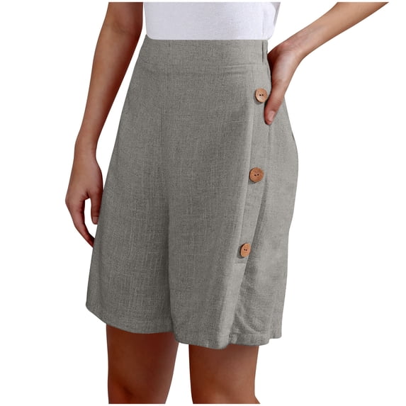 Linen Shorts for Womens High Waisted Put On Strech Sweatpants Knee Length Bermuda Shorts Athletic-Fit Tummy Control Chino Shorts Side Button-Up Sweatpant Going Out Beach Shorts