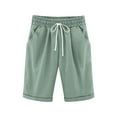 thumbnail image 1 of Linen Shorts for Girls Casual Summer Drawstrin𝐠 Elastic Waist Short Pants with Pocket Knee Length High Waist Beach Trousers, 1 of 7