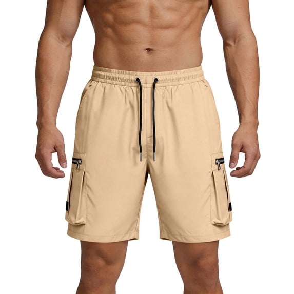 Linen Shorts for Men 10xl Summer Lightweight Beach Shorts for Men Loose Breathable Quick Dry Short Pants with Zipper Pockets Khaki XL