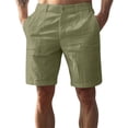 thumbnail image 1 of Linen Shorts for Men 7 Inch Inseam Casual Summer Vacation Beach Shorts with Pockets Elastic Waist Baggy Golf Short Army Green M, 1 of 4