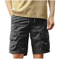 thumbnail image 1 of Linen Shorts for Men Cargo Elastic Waist Drawstring Shorts Summer Lightweight Pants Relaxed Fit with Pockets, 1 of 7
