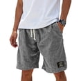 thumbnail image 1 of Linen Shorts for Men Embroidered Logo Big and Tall Relaxed Fit Drawstring Elastic Waist Shorts with Pockets, 1 of 4
