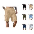 thumbnail image 1 of Linen Shorts for Men Summer Casual Elastic Waist Straight Leg Loose Fit Knee Length Beach Cargo Shorts with Pockets, 1 of 9