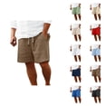thumbnail image 1 of Linen Shorts for Men Summer Elastic Waist Loose Fit Straight Leg Knee Length Casual Beach Shorts with Pockets, 1 of 9