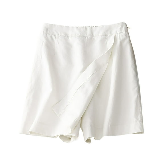 Linen Shorts for Women,2025 Summer Casual High Elastic Waist Wide Leg Bermuda Shorts with Pockets Lightweight White,XL