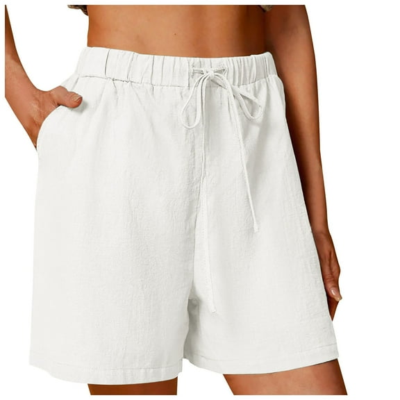 Linen Shorts for Women 7 Inch Inseam Drawstring Short High Waisted Lightweight Short Beach Vacation Outfits Pockets
