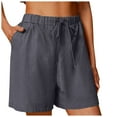 thumbnail image 1 of Linen Shorts for Women 7 Inch Inseam Drawstring Short High Waisted Lightweight Short Beach Vacation Outfits Pockets, 1 of 7