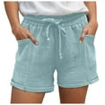 thumbnail image 1 of Linen Shorts for Women 7 Inch Inseam Drawstring Short High Waisted Lightweight Short Beach Vacation Outfits Pockets, 1 of 7