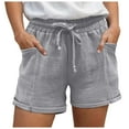 thumbnail image 1 of Linen Shorts for Women 7 Inch Inseam Drawstring Short High Waisted Lightweight Short Beach Vacation Outfits Pockets, 1 of 7