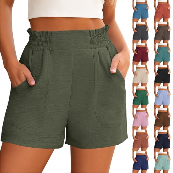Linen Shorts for Women Casual Comfy Shorts Summer Trendy Mid Waisted Short with Pockets 2026 Black, M