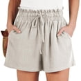 thumbnail image 1 of Linen Shorts for Women Casual High Waisted Wide Leg Drawstring Cute Summer Beach Shorts 2024 Fashion Vacation Outfit, 1 of 8