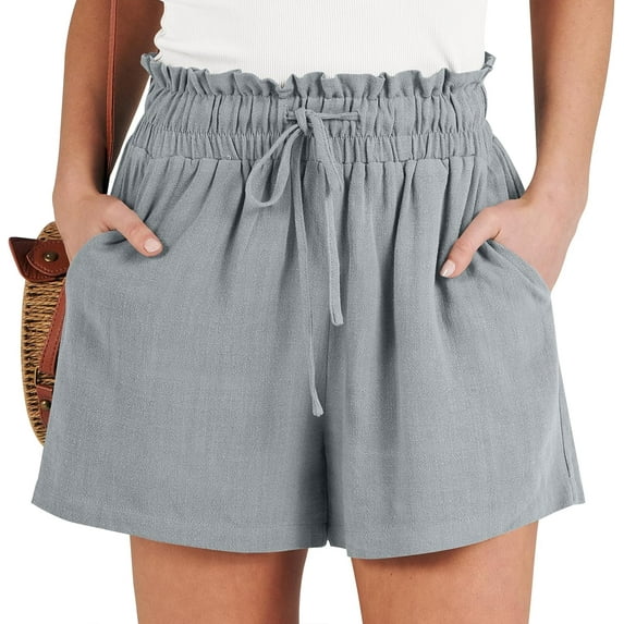Linen Shorts for Women Casual High Waisted Wide Leg Drawstring Cute Summer Beach Shorts 2024 Fashion Vacation Outfit