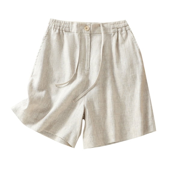 Linen Shorts for Women Drawstring Elastic Waist Loose Fit Shorts Straight Leg Lightweight Casual Beach Bottoms