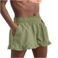 thumbnail image 1 of Linen Shorts for Women Elastic Waist Solid Color Casual Wide Leg Ruffle Hem Shorts Loose Fit Comfy Pockets Shorts, 1 of 5