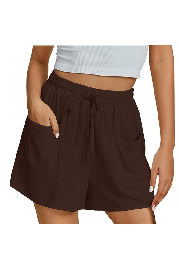 Linen Shorts for Women High Waist Wide Leg Lounge Drawstring Shorts Casual Summer Beach Vacation Clothes with Pockets