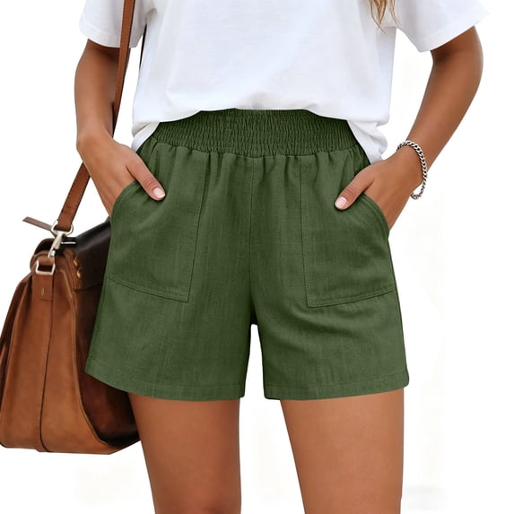 Linen Shorts for Women High Waisted Wide Leg Beach Vacation Shorts with Pockets Casual Summer Bermuda Short Pants, S