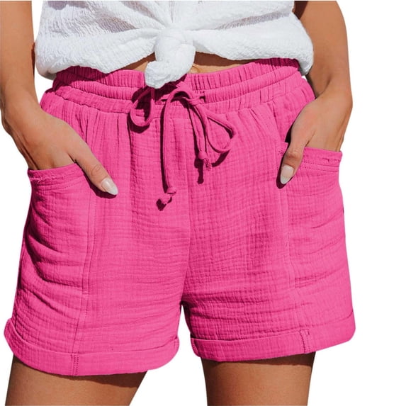 Linen Shorts for Women Lightweight Drawstring Elastic Waist Casual Baggy Summer Beach Shorts with Pockets