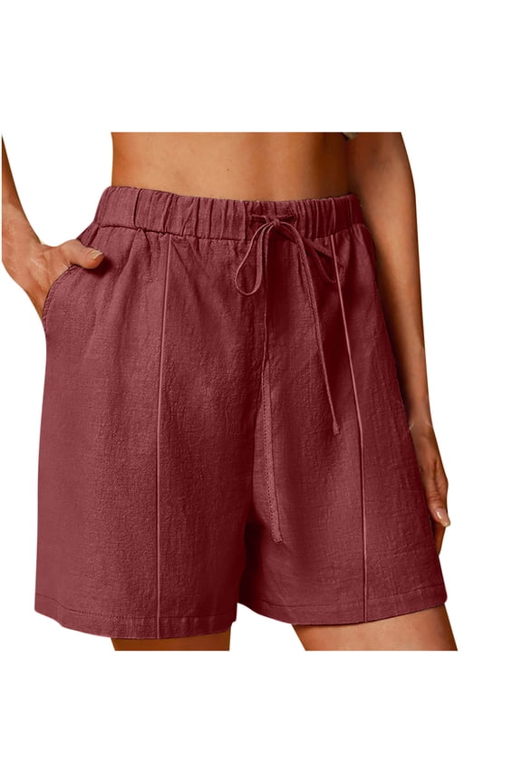 Linen Shorts for Women Plus Size Elastic Waist Bermuda Short Casual Drawstring Clothing Beach Vacation Outfits