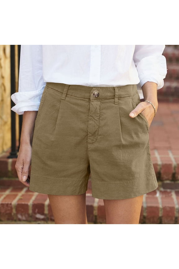 Linen Shorts for Women Summer Bermuda Shorts with Pockets Dressy Casual Button Down Wide Leg Beach Short Camel XL