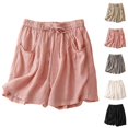 thumbnail image 1 of Linen Shorts for Women Summer Casual Elastic Waist Wide Leg Lightweight Loose Fit Boho Beach Shorts with Pockets, 1 of 4