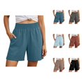 thumbnail image 1 of Linen Shorts for Women Summer Casual Lightweight Elastic High Waist Wide Straight Leg Loose Beach Shorts with Pockets, 1 of 7