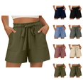 thumbnail image 1 of Linen Shorts for Women Summer Elastic High Waisted Wide Leg Tie Knot Loose Casual Beach Shorts with Pockets, 1 of 6