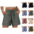 thumbnail image 1 of Linen Shorts for Women Summer Elastic High Waisted Wide Leg Tie Knot Loose Casual Beach Shorts with Pockets, 1 of 6