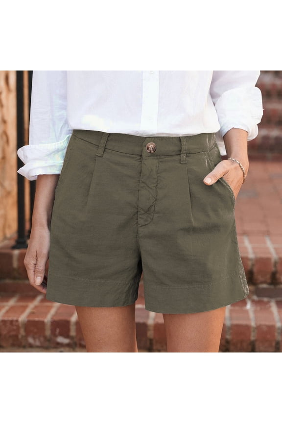 Linen Shorts for Women Summer Wide Leg Shorts High Waisted Bermuda Short Dressy Casual Chino Short with Pockets Green M
