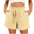 thumbnail image 1 of Linen Shorts for Women Women Casual Solid Elastic Waist Pocket Fashion Short Pants Yellow Xl, 1 of 6