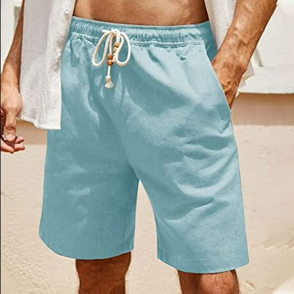 Linen Shorts for men Big and Tall,Men's Long Linen Shorts Below Knee Pocketed 3/4 Summer Drawstring Capri Pant,Mens Linen Shorts Drawstring