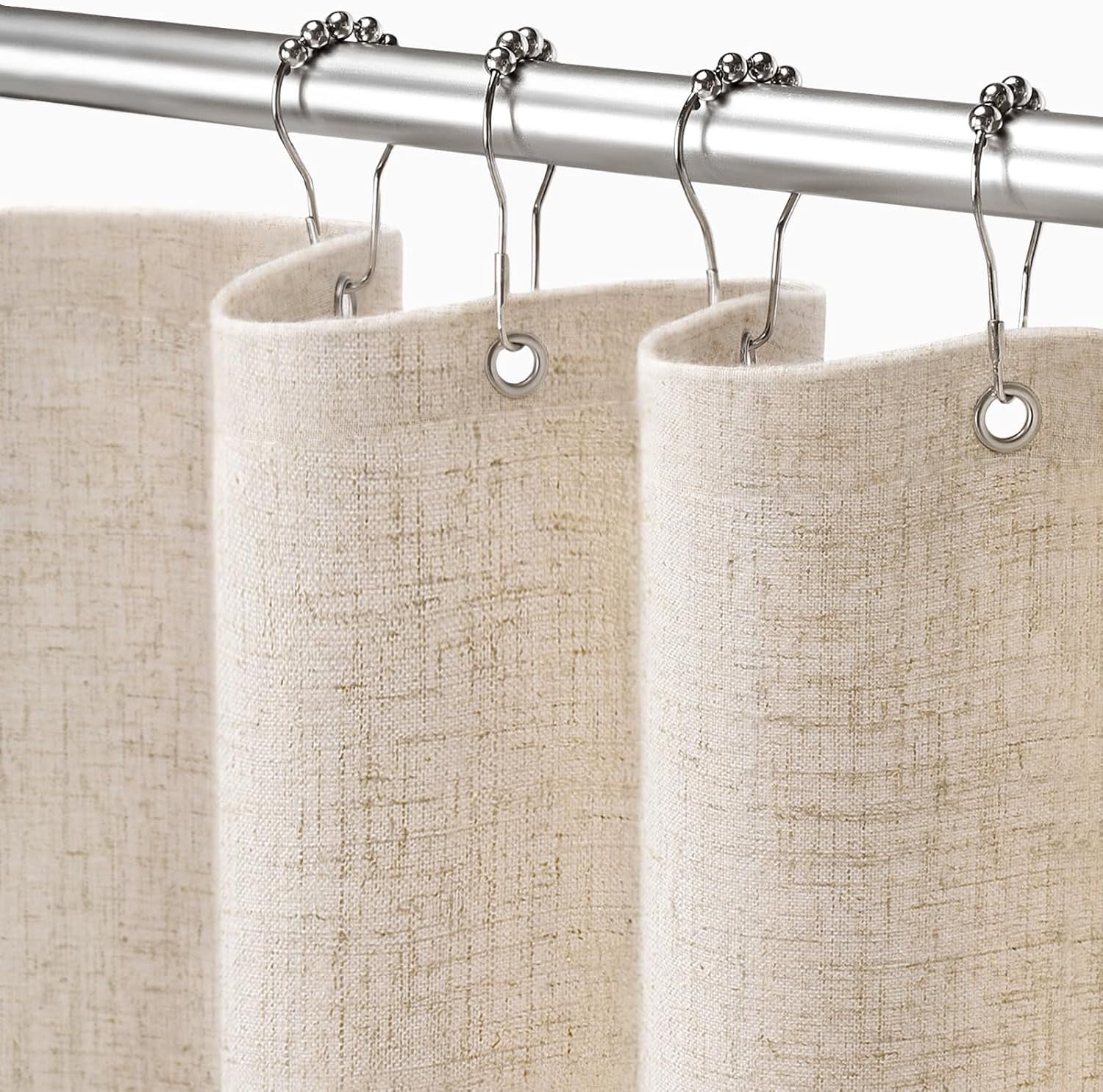 Linen Shower Curtain Beige, Fabric Boho Farmhouse Shower Curtains for Bathroom Cream Cotton Natural Cloth 72" W x 72" L