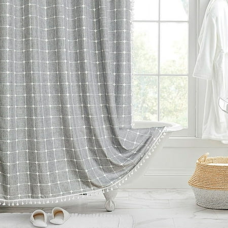Linen Shower Curtain Farmhouse Shower Curtain Gray Boho Shower Curtains for Bathroom 72"x72"