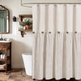 thumbnail image 1 of Psoiuetr Linen Shower Curtains for Bathroom Farmhouse Shower Curtain Rustic Country Button Fabric Pleated Brown Stripe 72" x 72", 1 of 6