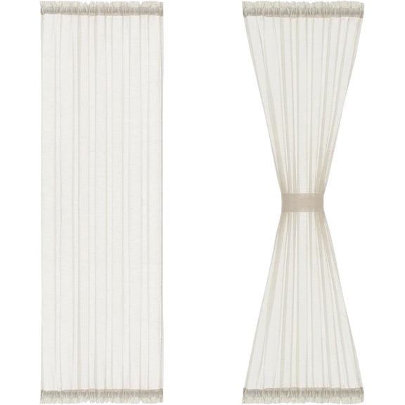 Linen Sidelight French Door Curtains 72 Inches Long Flax Sheer Panels Privacy Side Including Tiebacks for Sliding Glass Patio Windows, Beige 2