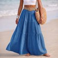 thumbnail image 1 of Linen Skirts for Women Casual Flowy Tiered Maxi Skirt Comfy Vintage Beach Travel High Waisted Boho Skirt with Belt L, 1 of 8