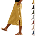 thumbnail image 1 of Linen Skirts for Women Midi Length Casual Side Button Linen Midi Skirt High Waisted Long Flowy Skirt Beach Skirts Orange M, 1 of 8