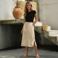 thumbnail image 1 of Linen Skirts for Women Oversized Split High Waisted Beach Daily Summer Midi Skirts with Pockets Khaki XL, 1 of 6